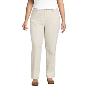 Lands End Recycled Denim Mid Rise Boyfriend Jeans Womens Cream Off White 26 W